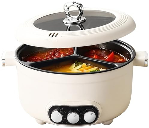 Elettrico Hot Pot, 5.3L Pentola Elettrica da Cucina, 1000W Padella Multifunzionale Antiaderente con Riscaldamento Rapido & 3 Scomparti, Pentola Elettrica Portatile per Friggere Ramen Fondue Zuppa