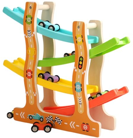 Juguete de Carreras de rampas para Coche - 11,81 x 10,24 x 2,76 Pulgadas, riel de Madera ABS Grande, de vehículo Deslizante de 4 Capas, construcción Base Estable, Juego Educativo para