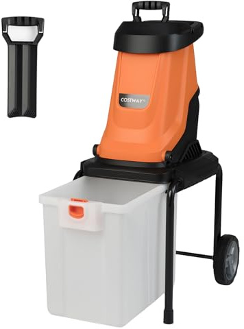 GOPLUS Trituradora Eléctrica 2800 W, Trituradora de Ramas de hasta Ø 45 mm con Caja de Recolección 50 L, Cuchillas de Doble Filo, Ruedas Grandes, Biotrituradora con Cable para Jardín Patio (Naranja)