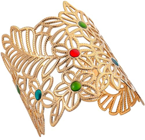 BESTonZON Bracelet Manchette Ethnique en Alliage Doré Feuilles et Fleurs, Confortable et Robuste, Réglable pour Femme, Accessoire Élégant pour Bras