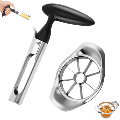 Coupe Pomme, 2 PCS Découpe Pomme à 8 Lames et Vide Pomme, Trancheuse et Fruits en Acier Inoxydable, Trancheuse pour Couper Les Pommes, Les Poires, Réutilisables
