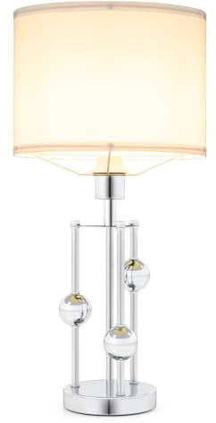 RELAX4LIFE Lampada da Tavolo, Lampada da Comodino con Paralume in Tessuto di Lino, 3 Sfere Decorative, Stile Moderno, Abat Jour da Comodino per Camera da Letto, Soggiorno e Studio