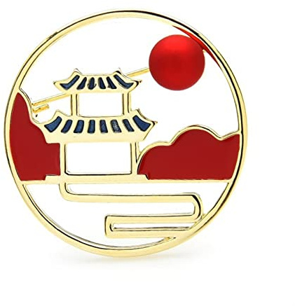 Broches De Mujer Accesorios De Moda para Mujer Broche De Paisaje De Pabellón Esmaltado Broche De Fiesta Redondo para Mujer Chaqueta De Cárdigan Broche De Abrigo Broche Pin