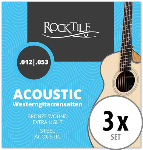 Cordes Rocktile pour Guitare Western Light Set de 3 - Cordes avec Ball Ends - Épaisseurs : .012, .016, .024, .032, .042, .053