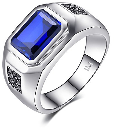 JewelryPalace Anillo hombre con Zafiro cuadrado en plata de ley 925