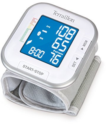 Terraillon Tensiomètre Poignet, Calcul de la Tension Artérielle et du Rythme Cardiaque, Détection d’Arythmie, 2 Utilisateurs, 60 Mémoires, Blanc