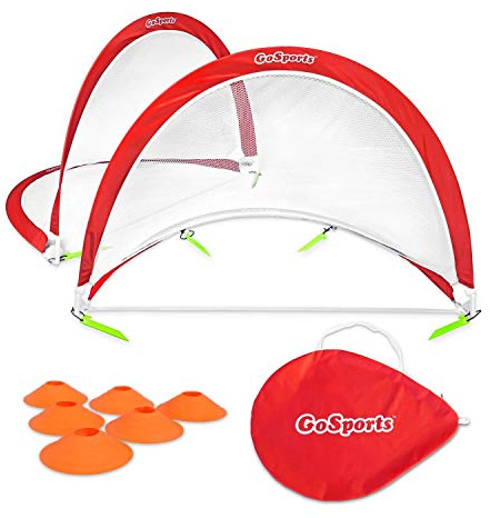 GoSports Portable Pop-Up Soccer Goals for Backyard - Kids & Adults - Set of Two Nets with Agility Training Cones and Carrying Case
