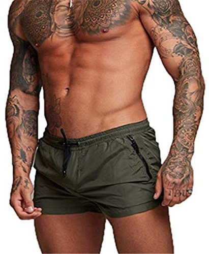 EDOTON Pantaloncini Sportivi, Uomo Slip da Bagno per Surf Hotspring sulla Spiaggia (EU L/Tag XL, A - Verde Militare)