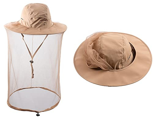 HunterBee Mosquito net hat bug insect hats with netting Beekeeper beekeeping bee veil hat safari hiking Gardening mesh cap hood