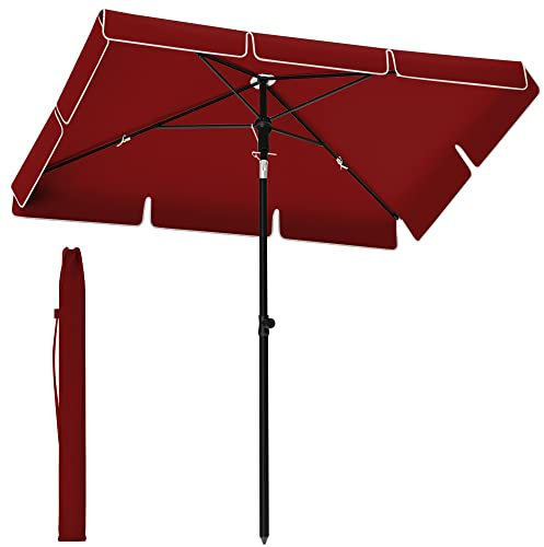 SONGMICS Parasol 200 x 125 cm, Protection Solaire UPF 50+, Inclinable sur 30° dans les 2 sens, Hauteur Réglable, avec Sac de Transport, pour Jardin, Terrasse, sans Base, Rouge GPU025R01