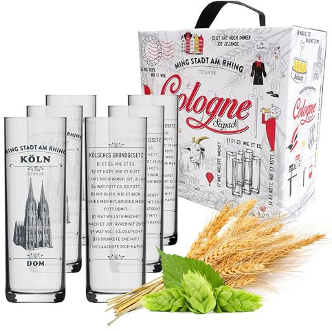 3forCologne Kölschglas 6er Pack bunt 0,2ml, Kölner Stangen mit Grundgesetz, Biergläser Gläser Trinkgläser mit Aufdruck. (MADE IN GERMANY), Größe:283