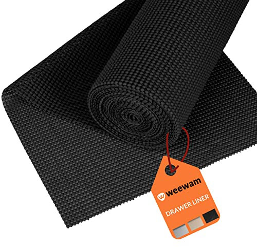Weewam Schubladenmatte 45 x 400 cm| Antirutschmatte Schubladen, Eva-Material Zuschneidbar Schubladen Einlagen Nicht Klebende Matte, BPA-Frei| Schutzmatte für Schubladen, Schränke, Regale| Schwarz