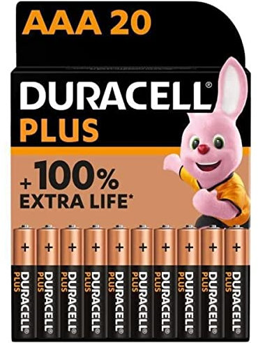 Duracell Batterie Alkaline, Micro, AAA, LR03, 1.5V Plus, Extra Life, Retail Blister (20-Pack), Mehrfarbig, Plus-AAA CP20
