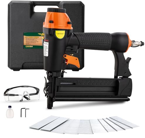 DOTOOL Pneumatic Brad Nailer,18 Gauge,2 in 1 Air Nail Gun Staple Gun,Accepts 2 Inch Brad Nails and Crown 1-5/8 inch Staples,with Carrying Case and 1000pcs Nails,for Carpentry, DIY,Woodworking