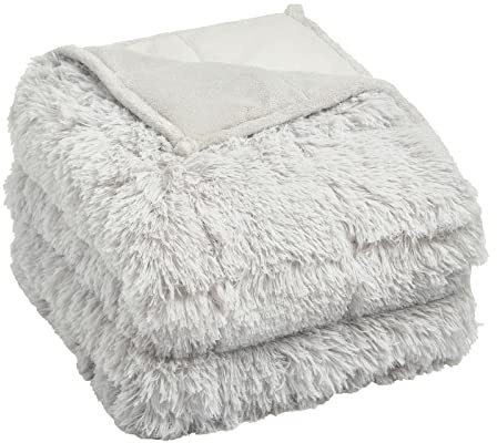 Sienna Weighted Blanket Adult 6kg, Fleece Shaggy Fluffy Blanket Coral Fleece Reverse Therapy Insomnia Anxiety Relief for Adults, Single 125 x 180cm - Silver (Disclaimer Only suitable for age 3+ years)