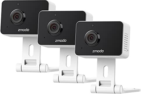 Zmodo 1080p 3pack Mini WiFi Camera, Two-Way Audio, Video Baby Monitor, Black with White, 3 Count (Pack of 1) (ZM-SH75D001-WA-3)