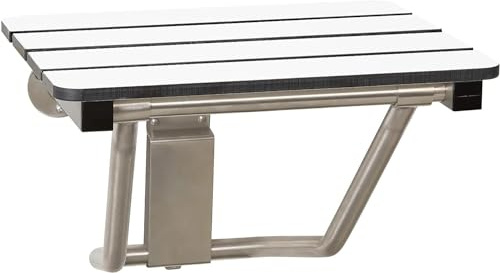 24 x 15 Phenolic White 3” Slats Folding Wall Mount Shower Seat Bench, ADA Compliant