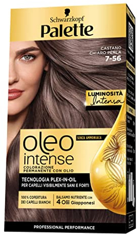 Schwarzkopf Palette Oleo, colorazione permanente copertura Liquido, professionale capelli bianchi, Senza ammoniaca, 7-56 Castano Chiaro Perla, confezione singola