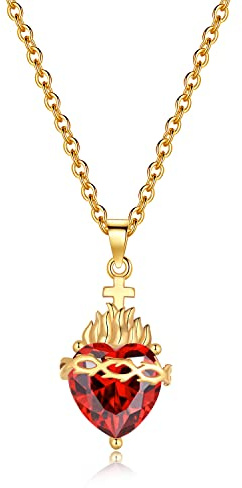 Joliernelle Sacro Cuore di Gesù Immacolato Cuore di Maria Collana per Da'men con pietra preghiera gioielli, Metallo non prezioso, Zirconia