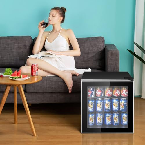 RELAX4LIFE 46L Refroidisseur de Boissons 4-16°C avec LED&Porte en Verre&Bac de récupération, Réfrigérateur Rétro de Bière, Mini Rrigo Silencieux pour Bar Cuisine Chambre, Noir