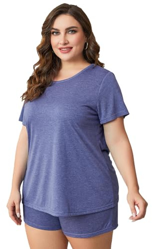 Jamron Mujer Tallas Grandes Pijamas Camisetas de Manga Corta y Pantalones Cortos Verano Ropa de Dormir Ropa de Casa (XL-5XL)