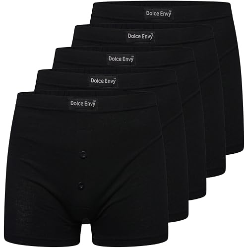 DOLCE ENVY Pack of 5 Men's Boxer Shorts Everyday Comfort Cotton Rich Trunks Underwear Stretch Moisture-wicking and Breathable. (UK, Alpha, L, Regular, Regular, BLACK)