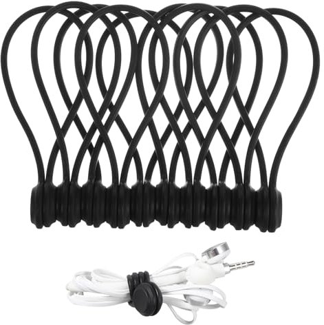 Lusofie 10 Pièces Attache Câble Magnétiques Organisateur de Clips de Câble en Silicone Attaches de Câble Réutilisables Gestionnaire de Câbles USB pour Bureau L'école Maison (Long, Noir)