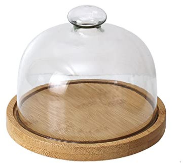 Tårtställ födelsedag tårta bricka trä visningsstativ roterande med lock transparent kaklock glasskydd konfektyr efterrättsbricka (rotation S)