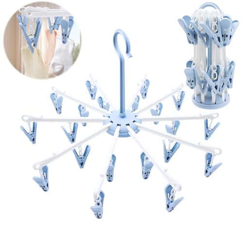 NVGFTG 2 Stück Sockentrockner Wäscheständer mit 40 Wäscheklammern Klappbare Wäschespinne Klein Trockenkarussell Sockenaufhänger Sockenhalter Wäscheständer für Socken Unterwäsche (Blau)