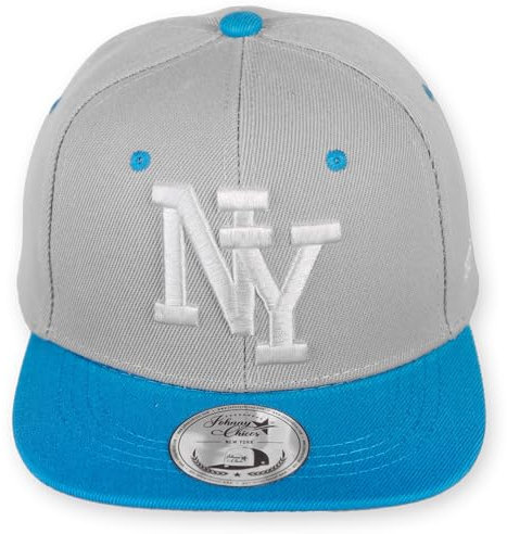 JOHNNY CHICOS NY Kindercap Snapback Cappy 50-56cm Kopfumfang - Einheitsgröße durch verstellbaren Verschluss Einheitsgröße, NY-Grey-Sky-Kids