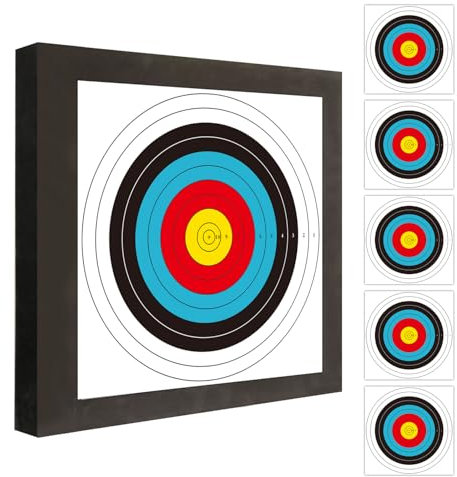 THREE ARCHERS Zielscheibe Bogenschießen 50x50cm Zielscheibenset Leichte und Langlebige Hochdichte Schaumscheibe mit 5 Auflagen und 4 Scheibennägeln für Bogensport Ziel