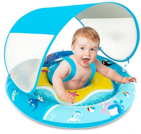 ACELIFE Bouée de natation gonflable pour bébé avec protection solaire UPF50+ et siège de sécurité réglable pour les tout-petits de 6 à 36 mois