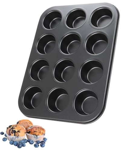 TPZORJX Vassoio per muffin da 1 pezzo,contiene 12 muffin,teglia per muffin con rivestimento antiaderente di alta qualità,senza BPA,vassoio da forno di dimensioni standard,adatto per cupcake,cottura