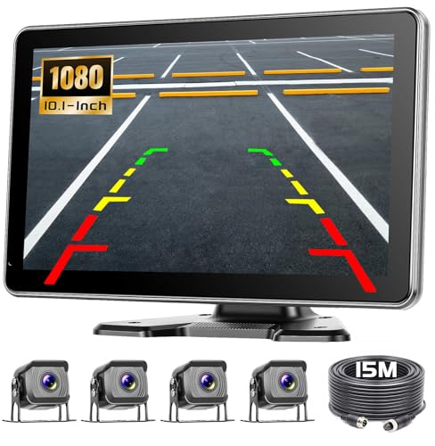 Trådlöst backkamerakit med 10,1-tums IPS-skärm, kompatibelt med 4 kameror 1080P/720P, parkeringshjälp med BSD, IP68, mörkerseende, för lastbil, släpvagn, bil, husbil, 12V-24V