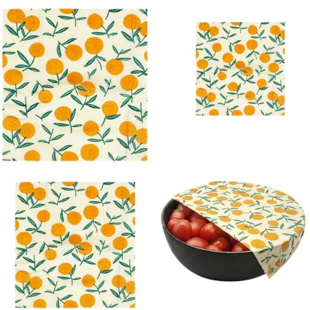 Involucri di Cera D'api, 3 Pezzi Beeswax Wrap Riutilizzabile Flessibile e Tagliabile, Pellicole per Alimenti di Cotone Biologico, per Frutta, Verdura, Pane, Formaggio