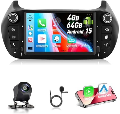 Motorsi 4GB+64GB Carplay Stereo per Fiat Fiorino 2008-2016, 7“ IPS Wireless Android Auto Bluetooth Autoradio con GPS Navi 5G WiFi RDS/FM Radio SWC EQ USB/Type-C Canbus + Telecamera Posteriore