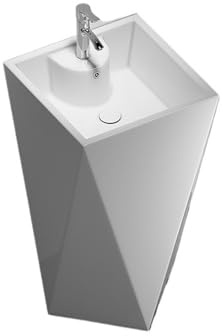 Piédestal peu encombrant Lavabo sur pied en céramique blanc moderne, ensemble lavabo monobloc avec robinet argenté et kit de vidange