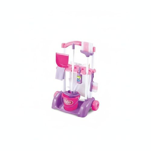 PETSOLA Enfants Chariot de Nettoyage Jouet Lot Balai Pelle Seau Brosse Trolley de Rangement pour Jeu d'Imitation et Responsabilisation Plastique Résistant , Ensemble 667K