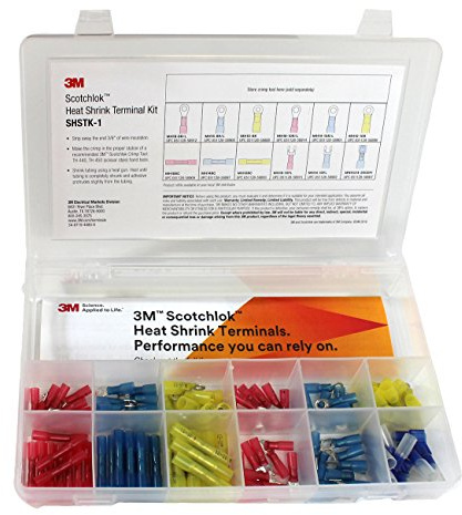 3M Scotchlok Heat Shrink Terminal Kit, SHSTK-1, Selection of 12 terminals, refillable kit is Compact, Portable and Durable, 1 Kit of 120 Pieces