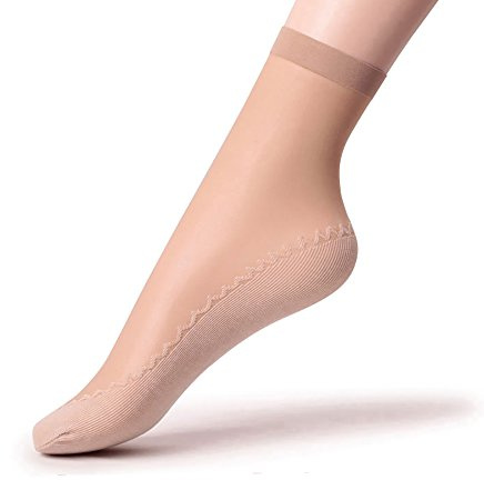 Ueither - 6 paia di gambaletti velati da donna, alla caviglia, con soletta in cotone antiscivolo e punta rinforzata (6 Coppie Beige)