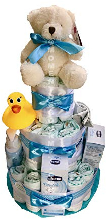 Tarta de pañales DODOT set baño productos (Talla 2 (3-6 kg)) by MomentosGourmet Añade tu dedicatoria personalizada. Regalo para bebé muy práctico. Cesta Canastilla recién nacido. Diaper Cake