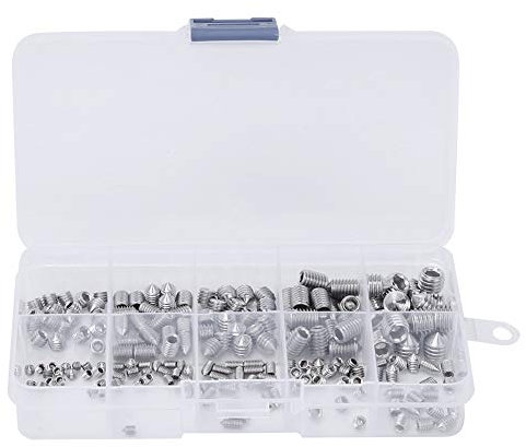 Juego de Tornillos Prisioneros Hexagonales de Cono Cónico de 200 Piezas, M3 M4 M5 M6 M8 Kit de Surtido de Tornillos Prisioneros de Acero Inoxidable con Caja de Almacenamiento