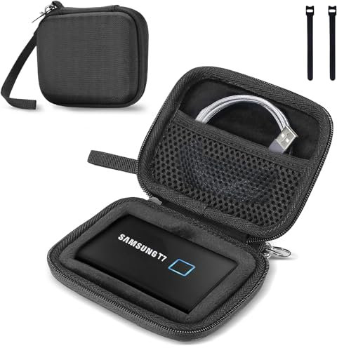 ProCase Étui pour Samsung T7/ T7 Touch/ T7 Shield Portable SSD, avec 2 Attaches Housse de Protection SM Disque Dur Externe 250 Go, 500 Go, 1 to et 2 to, Antichoc avec Proche Filet pour Accessoires