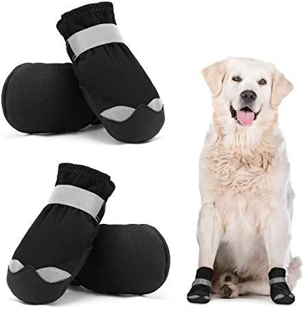 Dociote Scarpe Per Cani Impermeabili Set di 4, Stivali Protettivi per cani con Riflettente Antiscivolo, Scarpe Resistenti per Cani di Taglia Media Nero 4#