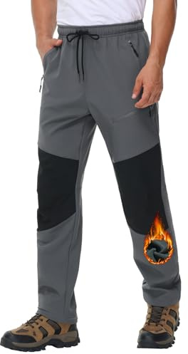 MOCOLY Pantalon Trekking Hombre Invierno Impermeable Pantalones Montaña Cargo Softshell Pantalón Senderismo Termico Pantalon Caza Forro Polar Pantalones Trabajo Nieve Esquí Snowboard Gris XXL