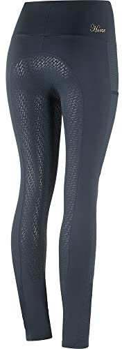 HORZE Damen Reitleggings Mathilde, High Waist Reithose mit Handytasche und Vollbesatz, Blau, 42