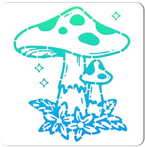 GORGECRAFT 30x30CM Mushroom Pattern Templates Drawing Painting Stencils Large Reusable Plastic Square Stencils Sign for Painting on Wood Wall Scrapbook Card Floor Tile Drawing DIY Home Decor Crafts