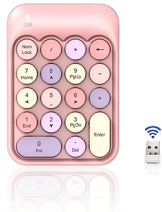 Trådlösa Nummerlappar, 18 Tangenter 2.4G Trådlöst Numeriskt Tangentbord, Tyst Design Soft Press Touch, Färgglad Söt USB-numerisk Tangentbord, Externt Numeriskt Tangentbord för (Rosa)