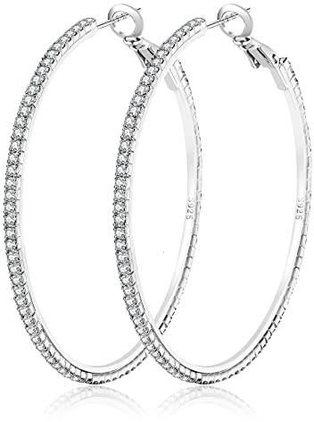MOROTOLE Orecchini a cerchio in argento 925 con strass - Moda Orecchini sottili in argento con strass Ipoallergenici - Orecchini grandi in argento per donne e ragazze - Gioielli e Regali