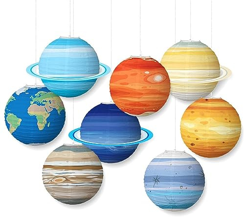 8Pcs Paper Lanterns Planets Space Theme Paper Lanterns